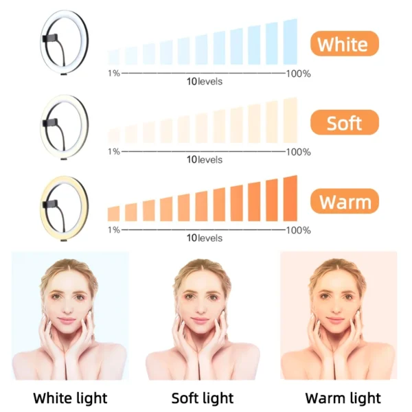 10 Inch Dimmable Ring light 3200k-5600k Photography, Vlogging, Makeup Ring Light Lamp - Image 6